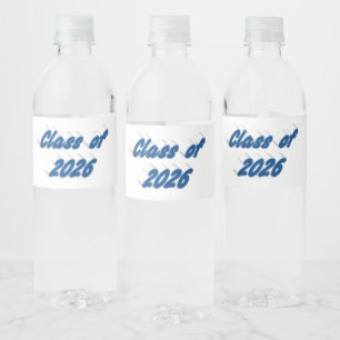Class of 2026 blue tyoography graduation  water bottle label