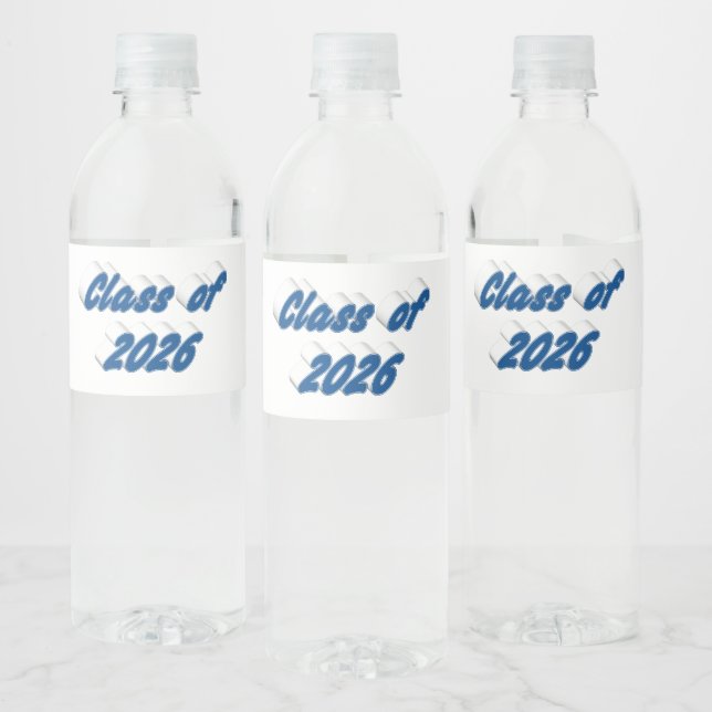 Class of 2026 blue tyoography graduation  water bottle label (Bottles)