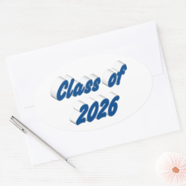 Class of 2026 blue typography graduation oval sticker (Envelope)
