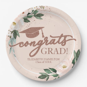 Class of 2026 Blush Floral Graduation Paper Plate