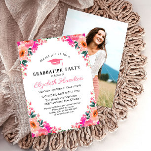Class of 2026 Bright Pink Floral Graduation Invite