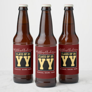 Class of 2026 Burgundy Black and Gold Graduation Beer Bottle Label