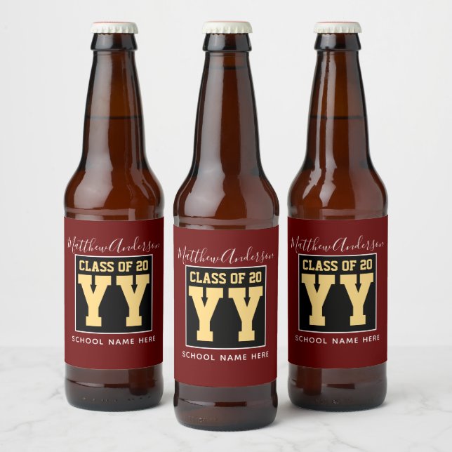 Class of 2026 Burgundy Black and Gold Graduation Beer Bottle Label (Bottles)