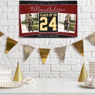 Class of 2026 Burgundy Black Gold Graduation Photo Banner