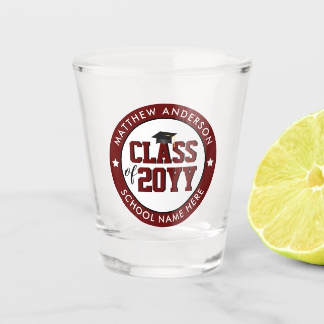Class of 2026 Burgundy Graduate Graduation Shot Glass (Front)
