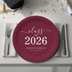 Class of 2026 Burgundy Graduation Party Paper Plate