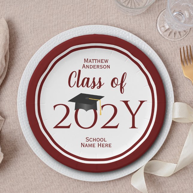 Class of 2026 Burgundy Red Graduate Graduation Paper Plate (Creator Uploaded)