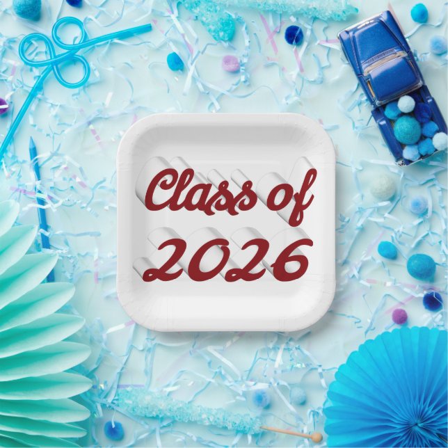 Class of 2026 burgundy script  graduation  paper plate (Party)