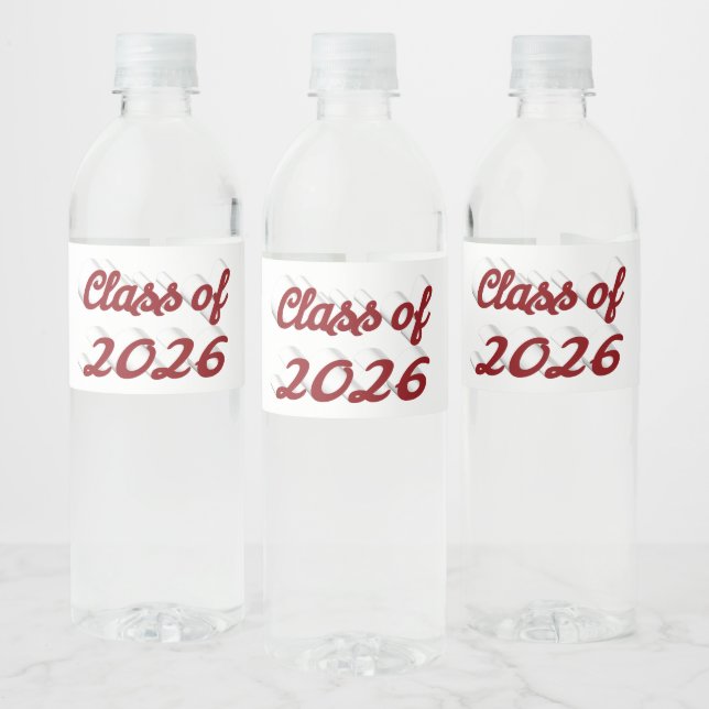 Class of 2026 burgundy script  graduation  water bottle label (Bottles)