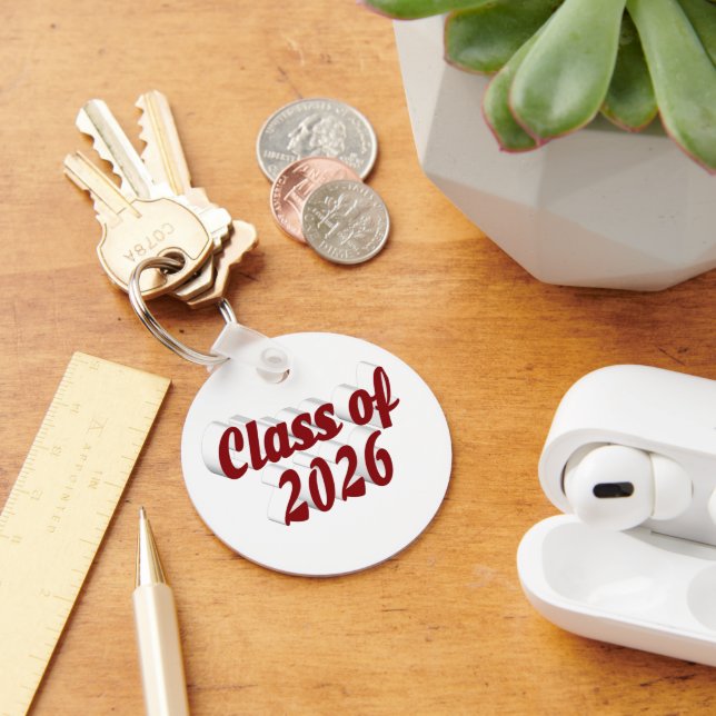 Class of 2026 burgundy text  graduation  key ring (Desk)