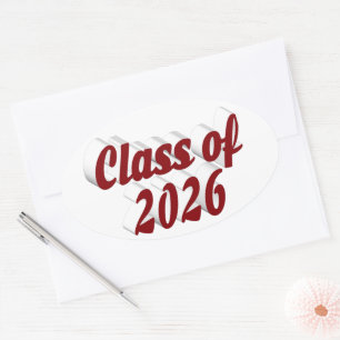 Class of 2026 burgundy text graduation oval sticker