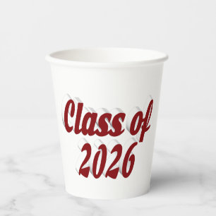Class of 2026 burgundy text graduation paper cups