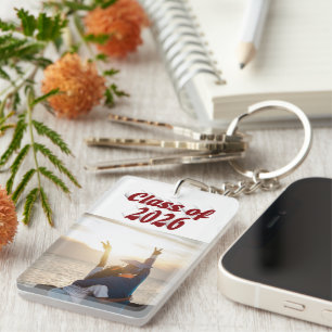 Class of 2026 burgundy text graduation photo key ring