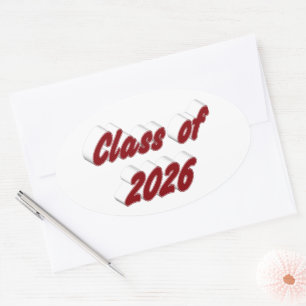 Class of 2026 burgundy typography graduation oval sticker