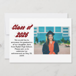 Class of 2026 burgundy typography graduation photo invitation