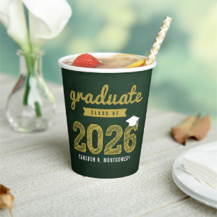 Class Of 2026 Chalkboard Sketch Graduation Party Paper Cups