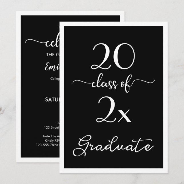 Class Of 2026 Chic Black White Graduation Party Invitation (Front/Back)