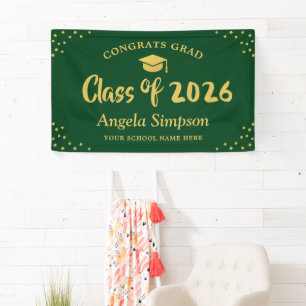 Class of 2026 Classic Green Gold Graduation Party Banner