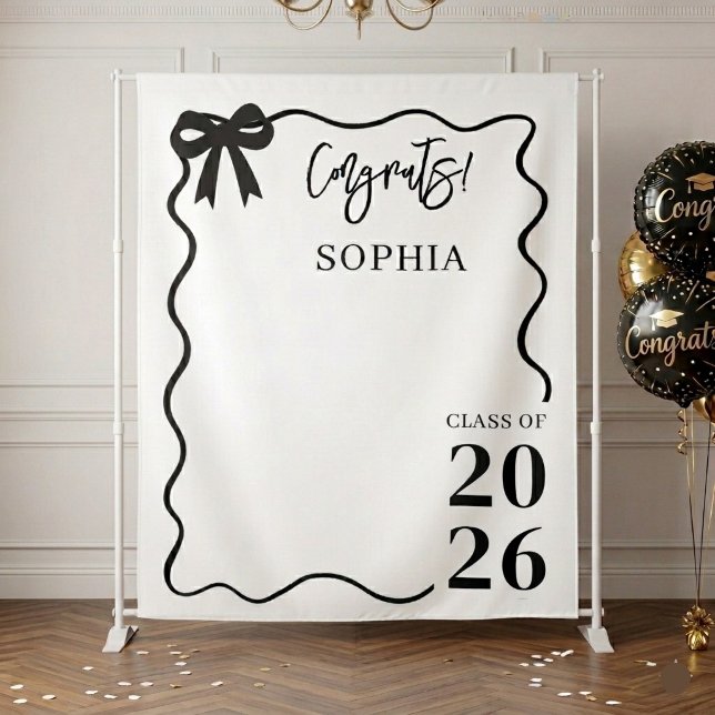 Class of 2026 Coquette Black Bow Graduation  Tapestry (Creator Uploaded)