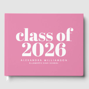 Class of 2026 Cute Modern Pink Personalised   Guest Book