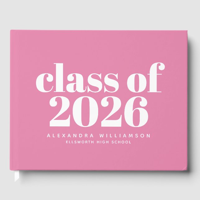 Class of 2026 Cute Modern Pink Personalised   Guest Book (Front)