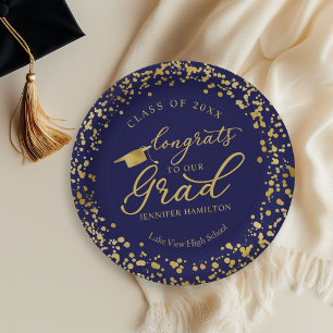Class Of 2026 Elegant Blue and Gold Graduation Paper Plate