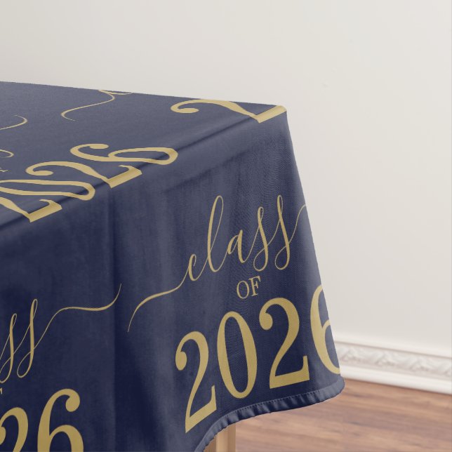 Class of 2026 Elegant Blue Gold Script  Tablecloth (In Situ)