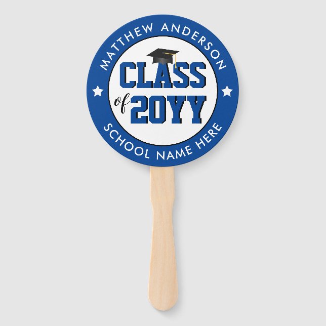 Class of 2026 Elegant Blue Graduation Party Hand Fan (Front)