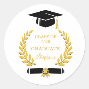 Class of 2026 Elegant Gold Script Graduation Classic Round Sticker