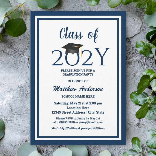 Class of 2026 Elegant Navy Blue Graduation Party Invitation (Creator Uploaded)