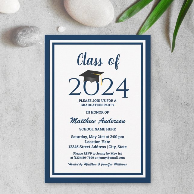 Class of 2026 Elegant Navy Blue Graduation Party Invitation (Creator Uploaded)
