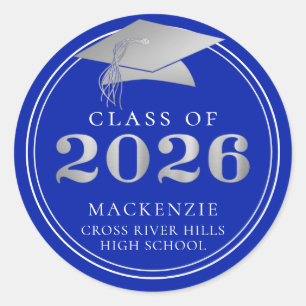 Class of 2026 Elegant Royal Silver Personalised Classic Round Sticker