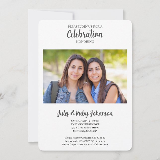 Class of 2026 Elegant Theme Photo Twin Graduation Invitation (Back)