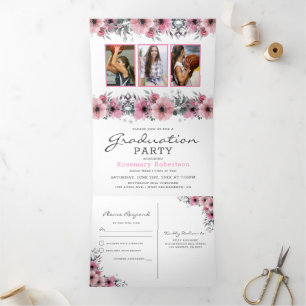 Class of 2026 Floral 2 in 1 Graduation Party Tri-Fold Invitation