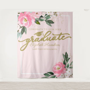 Class of 2026 Fuchsia Floral Photo Booth Backdrop Tapestry