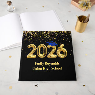 Class of 2026 Gold Balloons With Blue Cap Guest Book