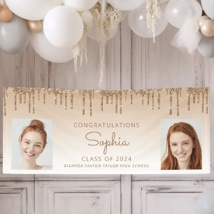 Class of 2026 Gold Glitter 2-Photo Graduation Banner