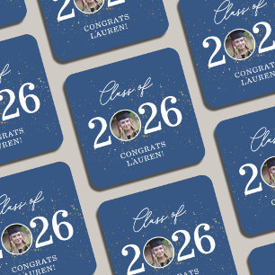 Class of 2026 Gold Glitter Graduation Square Paper Coaster