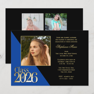 Class of 2026 Gold Grad Blue with Photo Invitation