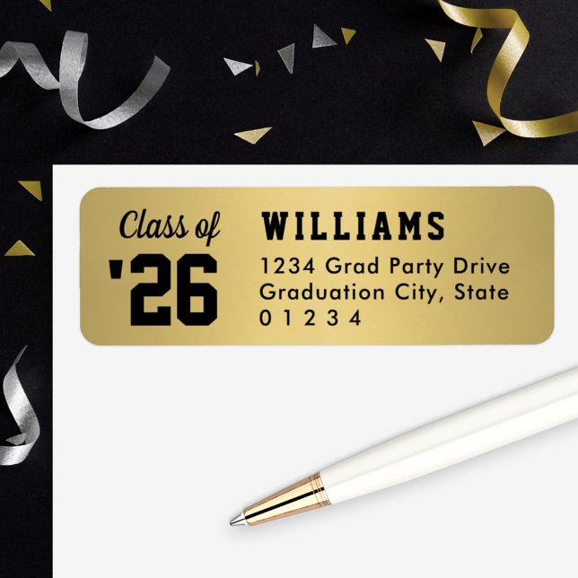 Class of 2026 Gold Graduation Return Address Label (Creator Uploaded)