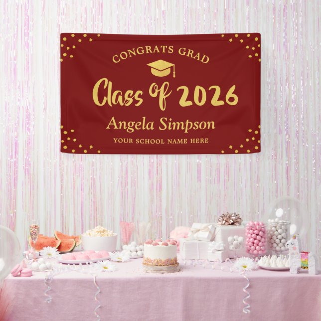 Class of 2026 Gold Red Bold Graduation Party Banner (Party)