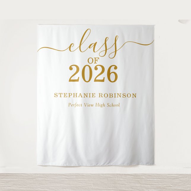 Class of 2026 Gold Script Graduation Backdrop Prop Tapestry (Front)