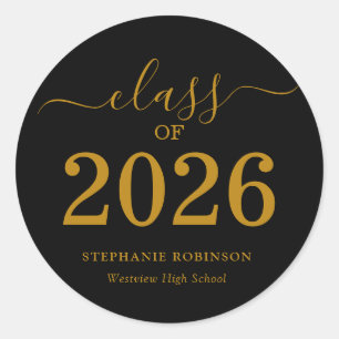 Class of 2026 Gold Script Graduation Classic Round Sticker