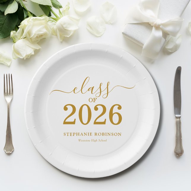 Class of 2026 Gold Script Graduation   Paper Plate (Creator Uploaded)
