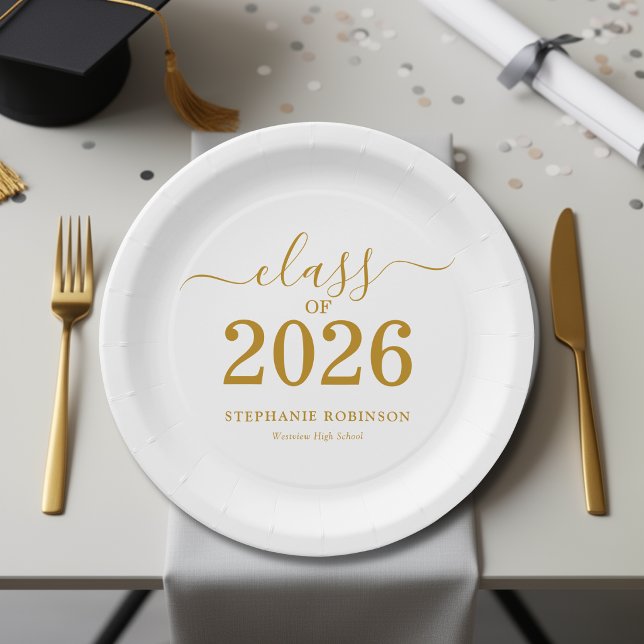 Class of 2026 Gold Script Graduation   Paper Plate (Creator Uploaded)