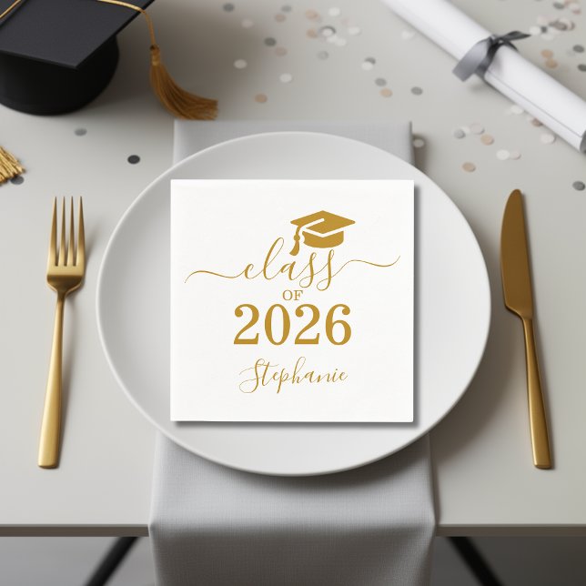 Class of 2026 Gold Script Typography Graduation  Napkin (Creator Uploaded)