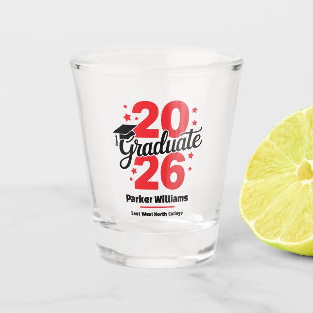 Class of 2026 Grad Cap | Graduate Red Shot Glass (Front)