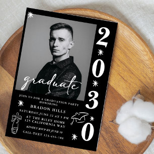 CLass of  2026 Grad Party  Graduation black white Invitation