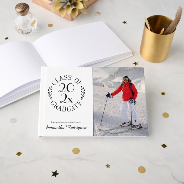 Class of 2026 Grad Photo Chic Pattern Graduation Guest Book (Front Open)