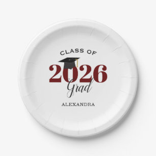 Class of 2026 Grad Simple Maroon and Black Paper Plate
